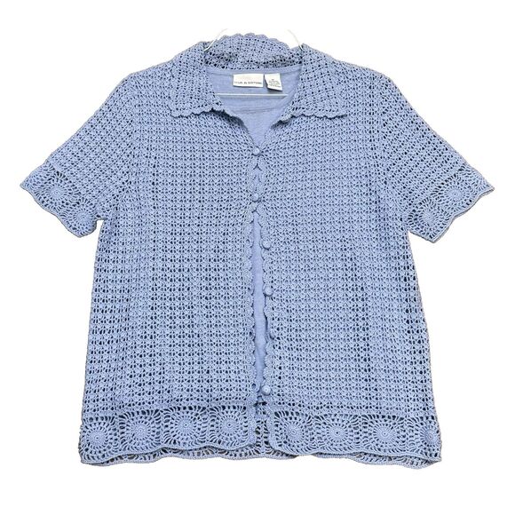 Croft & Barrow Cardigan Sweater Crochet Knit Short Sleeve Sweater M Periwinkle - Picture 1 of 9